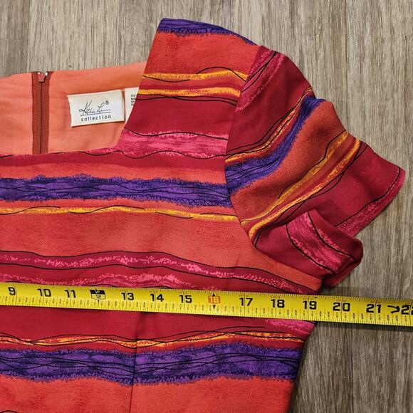 Vtg Kathie Lee Multicolor Stripe Dress Women 10 Red Purple 90s Retro Art Teacher - Picture 7 of 9